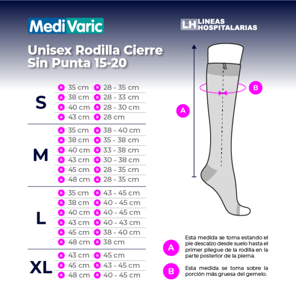 Media Unisex Rodilla 15-20 con Cierre y sin Puntera Medivaric